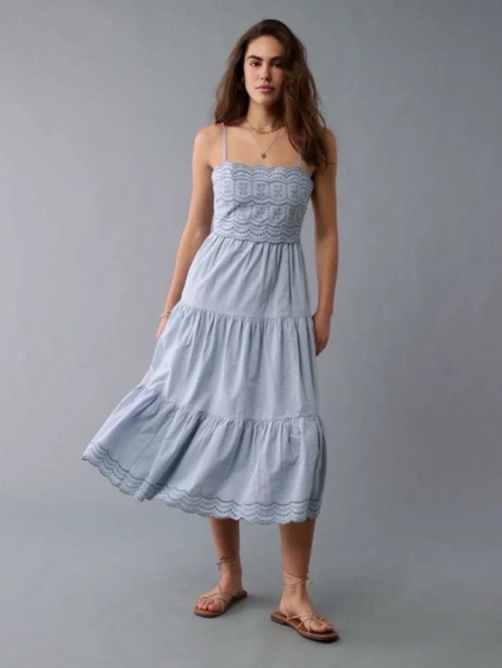 Nwot American Eagle Tiered Midi Scalloped Dress